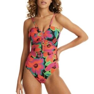 Sanctuary Womens Floral Print Shirred One-Piece Swimsuit Size M NWT $119 summer